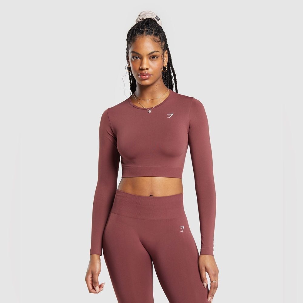 Gymshark EVERYDAY SEAMLESS LONG SLEEVE CROP TOP size M red NWT in pkg‎